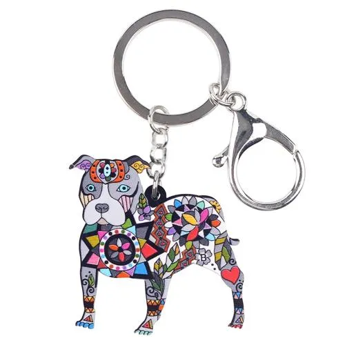 Acrylic Boston Terrier Pit Bull Dog Key Chain Pom Gift for Women