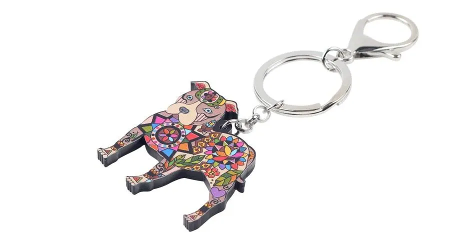 Acrylic Boston Terrier Pit Bull Dog Key Chain Pom Gift for Women