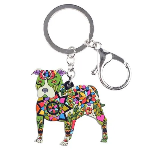 Acrylic Boston Terrier Pit Bull Dog Key Chain Pom Gift for Women