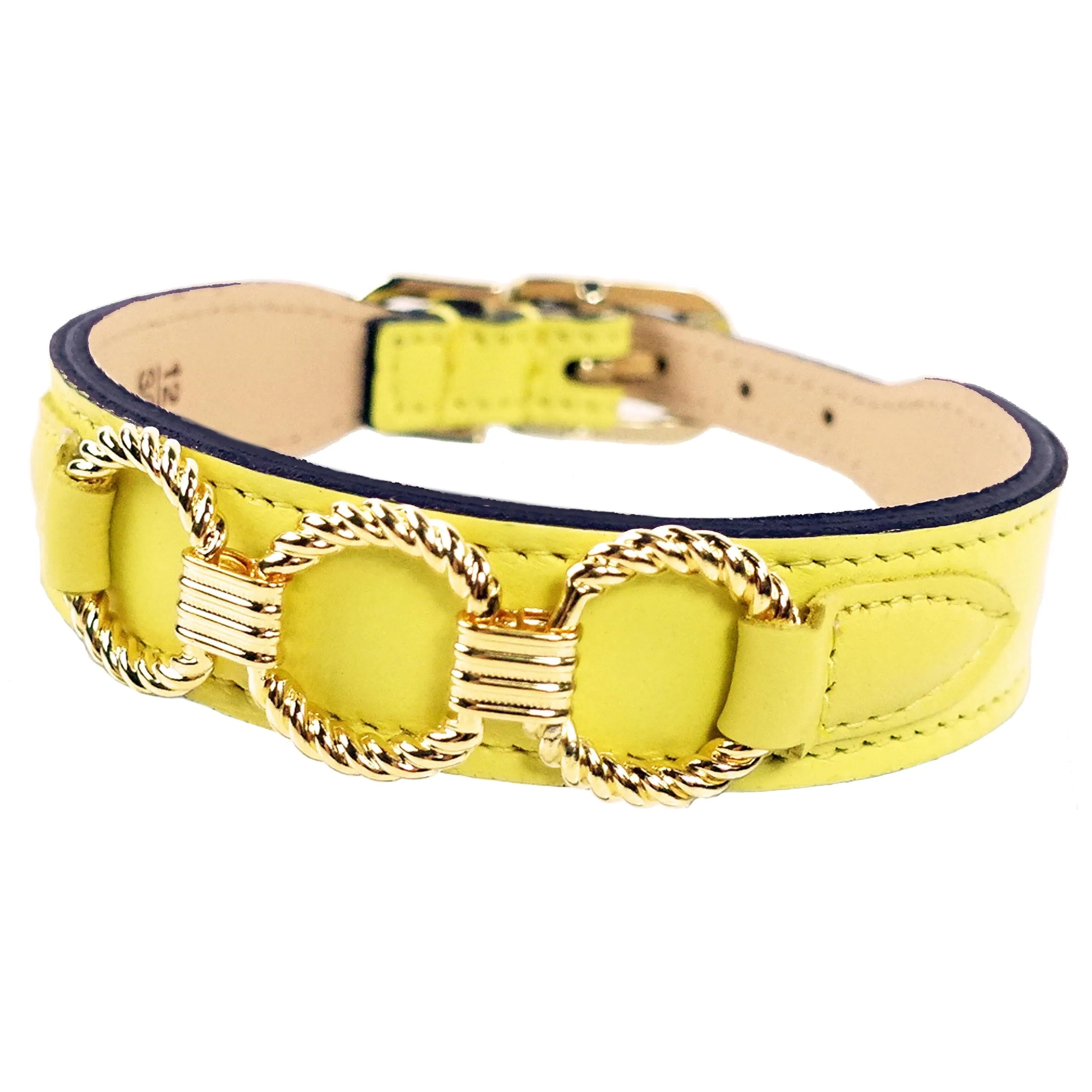 Athena Dog Collar in Canary Yellow & Gold