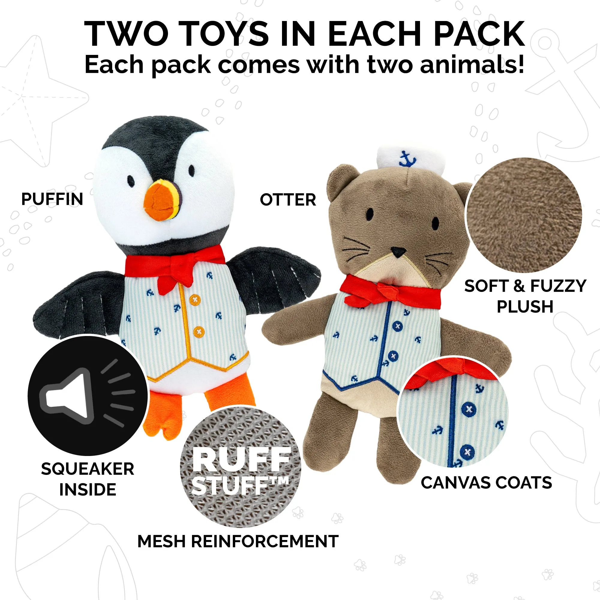 Dapper Dandies Plush Dog Toy Set - Nautical Collection (2PK)