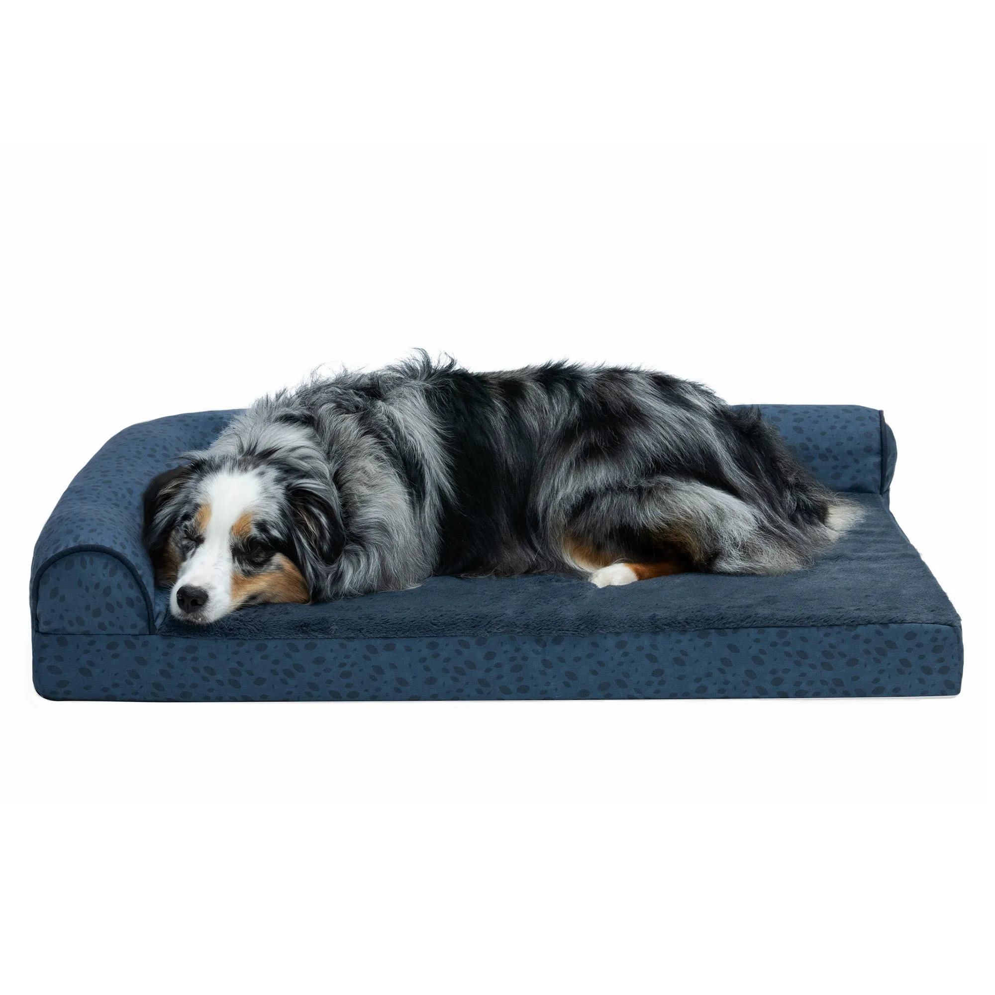 Deluxe Chaise Lounge Dog Bed - Plush Faux Fur & Almond Print