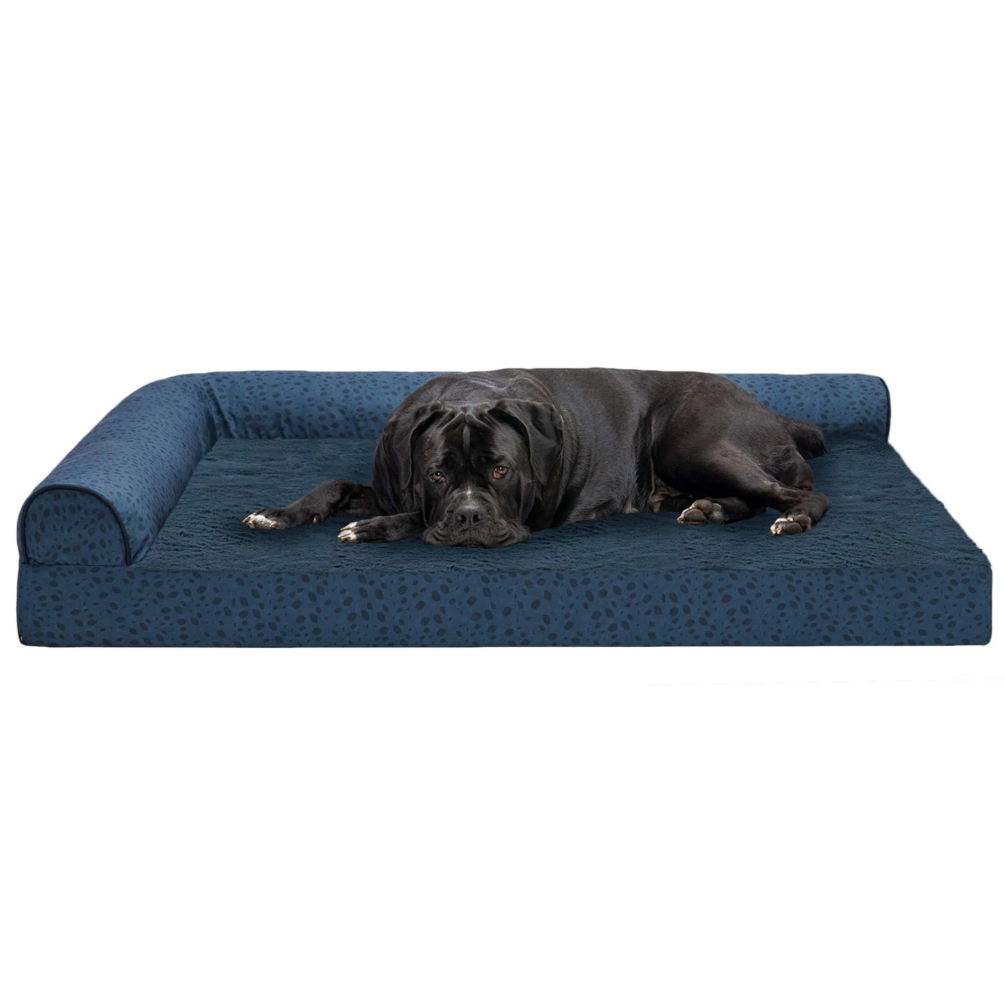 Deluxe Chaise Lounge Dog Bed - Plush Faux Fur & Almond Print