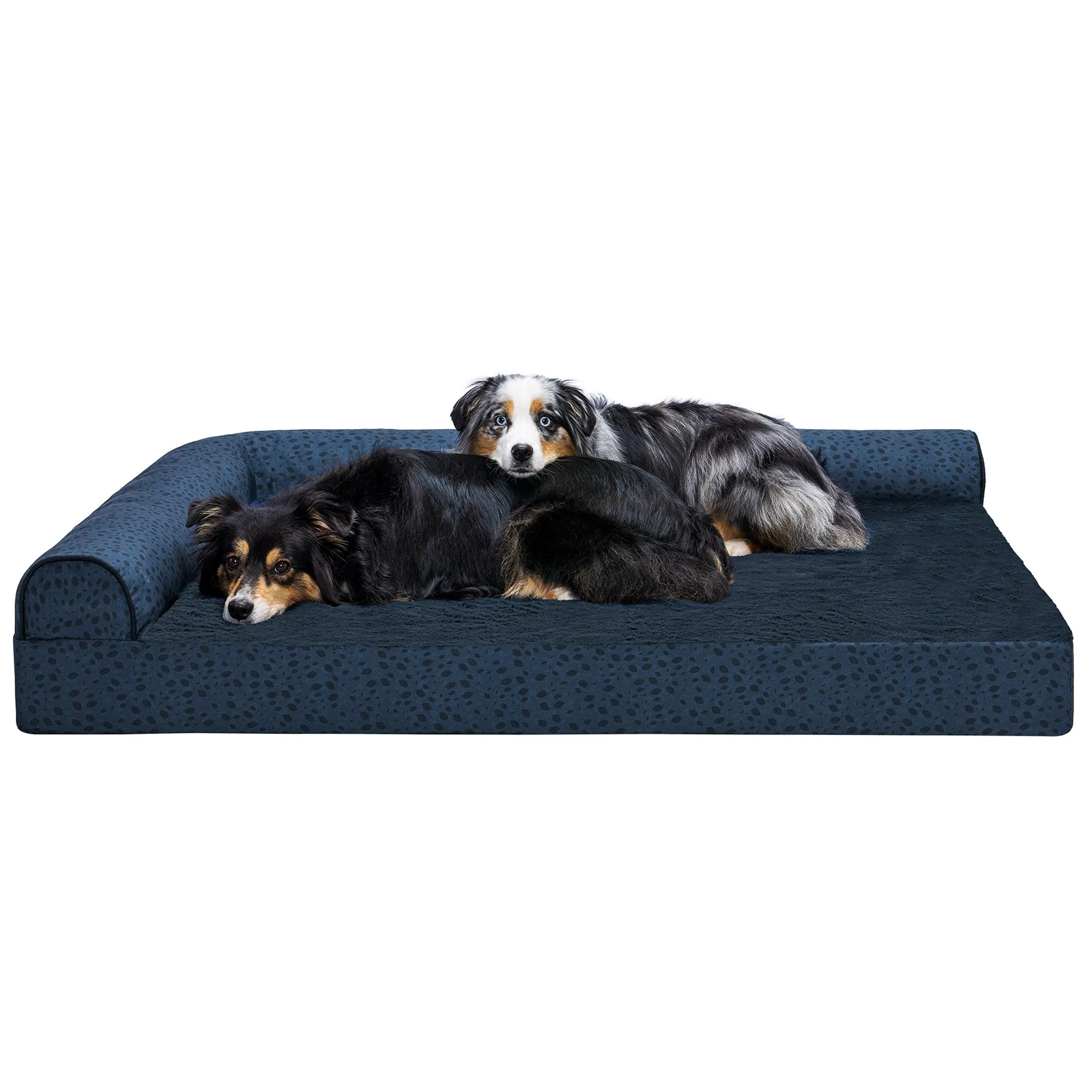 Deluxe Chaise Lounge Dog Bed - Plush Faux Fur & Almond Print