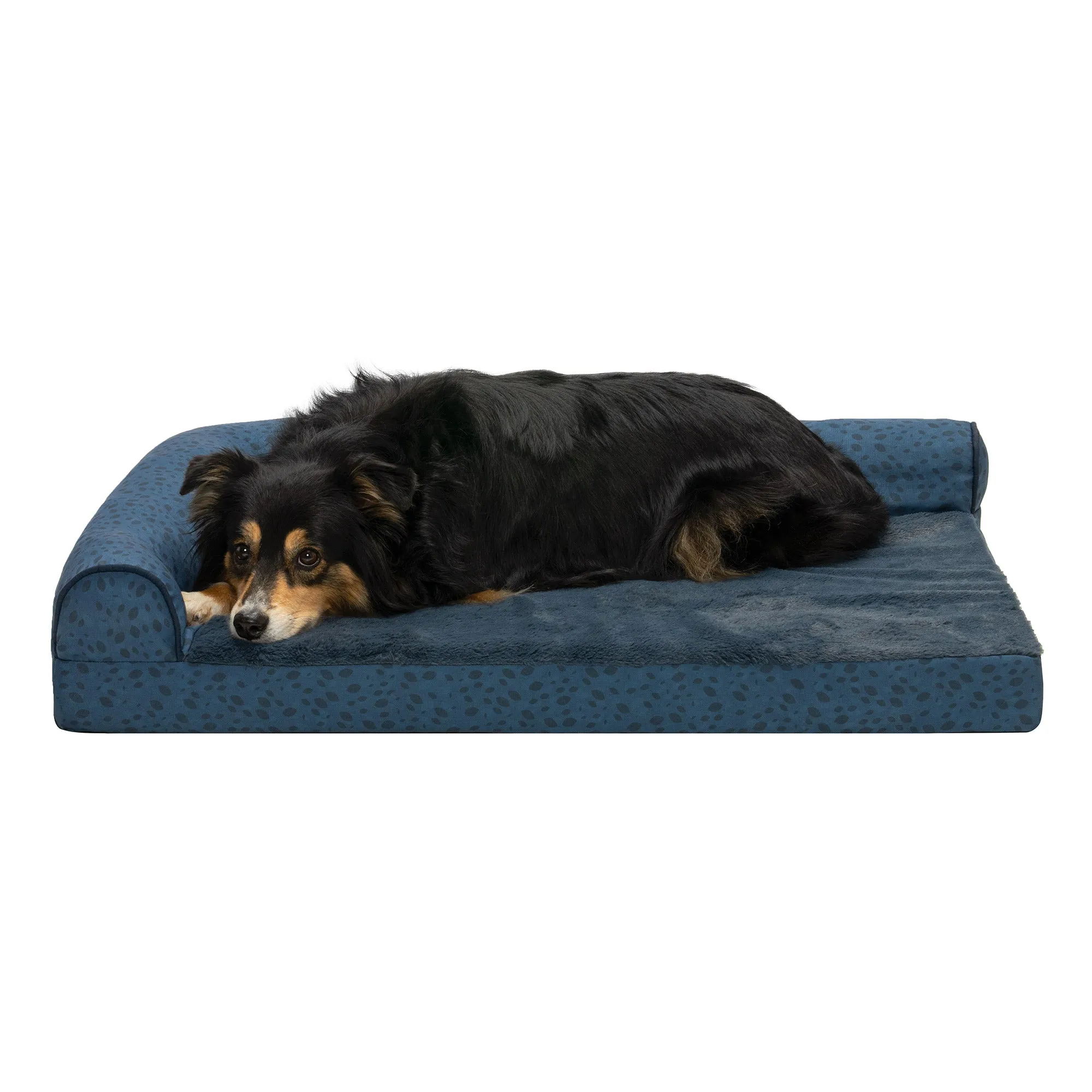 Deluxe Chaise Lounge Dog Bed - Plush Faux Fur & Almond Print