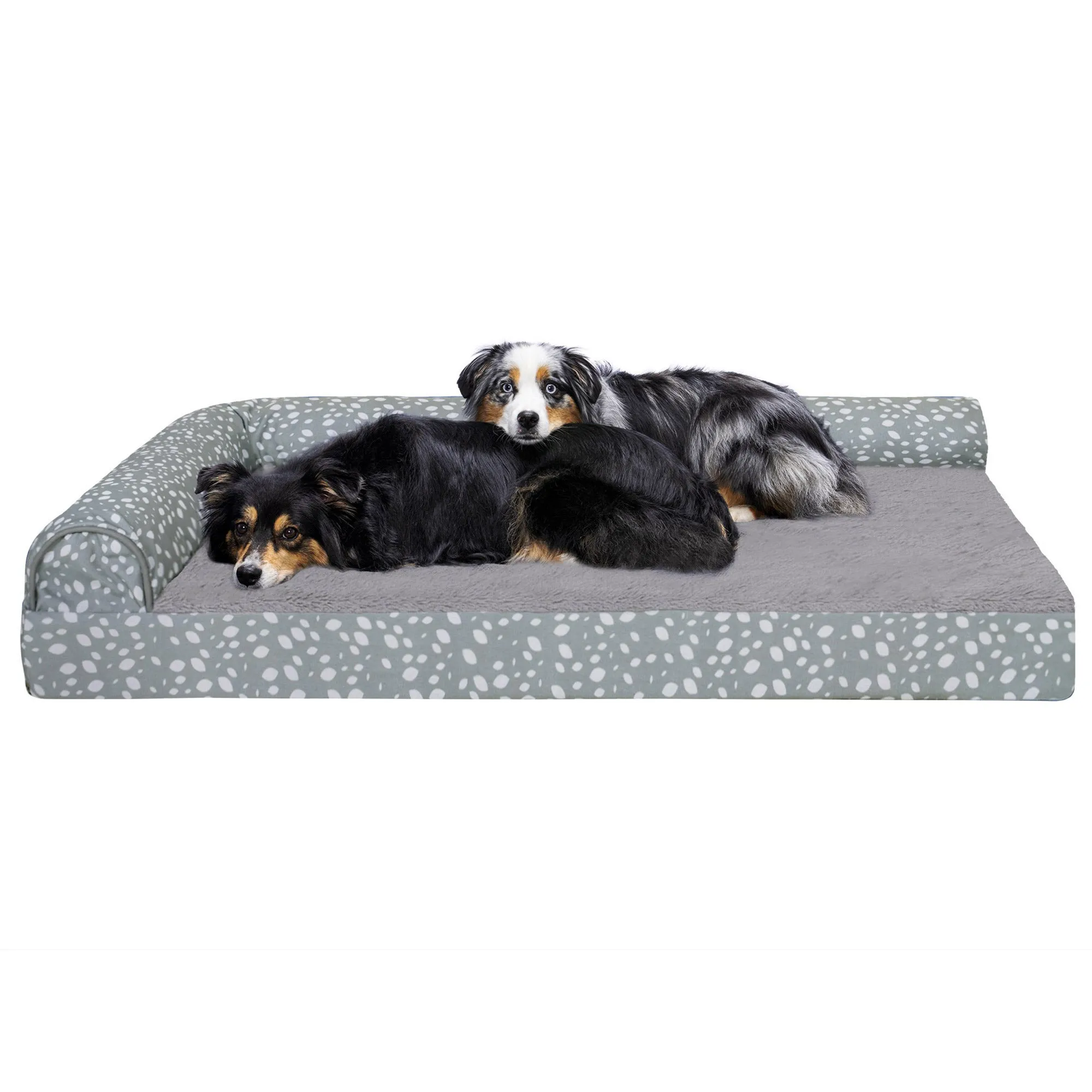 Deluxe Chaise Lounge Dog Bed - Plush Faux Fur & Almond Print