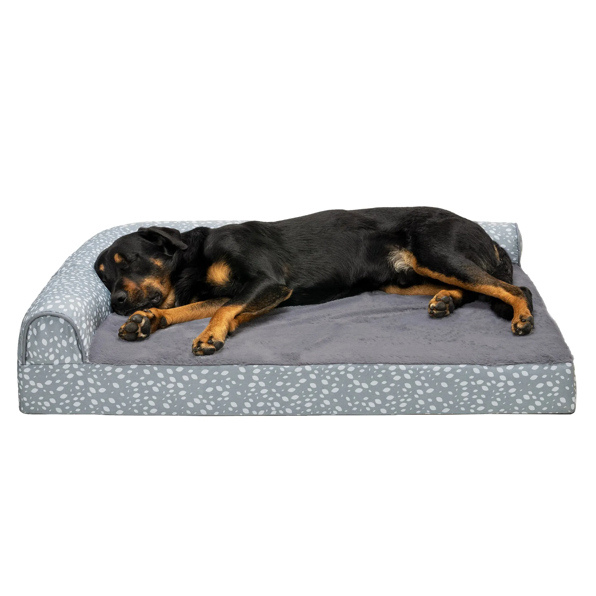 Deluxe Chaise Lounge Dog Bed - Plush Faux Fur & Almond Print