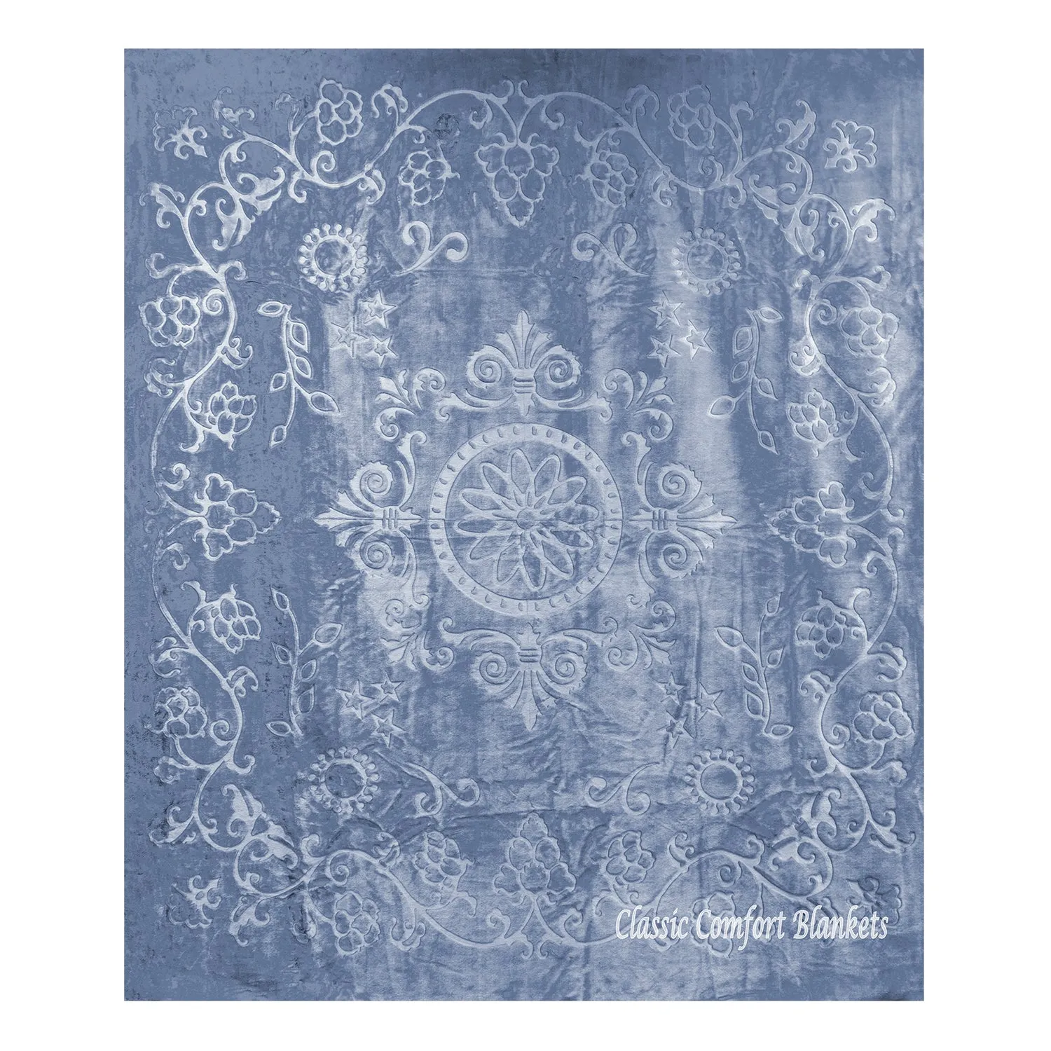 Embossed Slate Blue 79" x 95" Plush Queen-sized Blanket BLKT-2411-SB