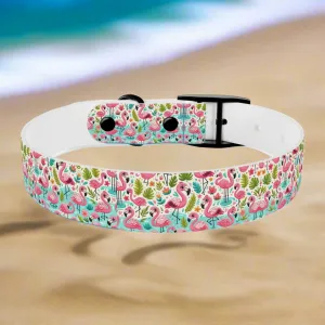 FancyFeather Flamingo Frenzy Dog Collar