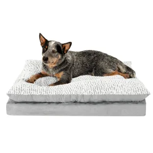 FurHaven Pet Products Embossed Faux Fur & Suede Orthopedic Pillow Top Mattress Pet Bed for Dogs & Cats - Gray, Large