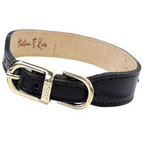 Italian Black Leather Dog Collar in Gold