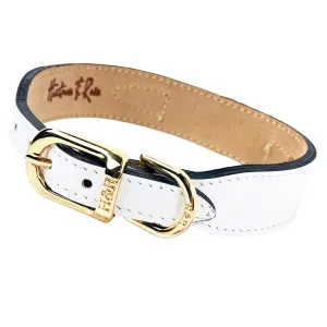 Italian White Patent Leather Dog Collar in Gold