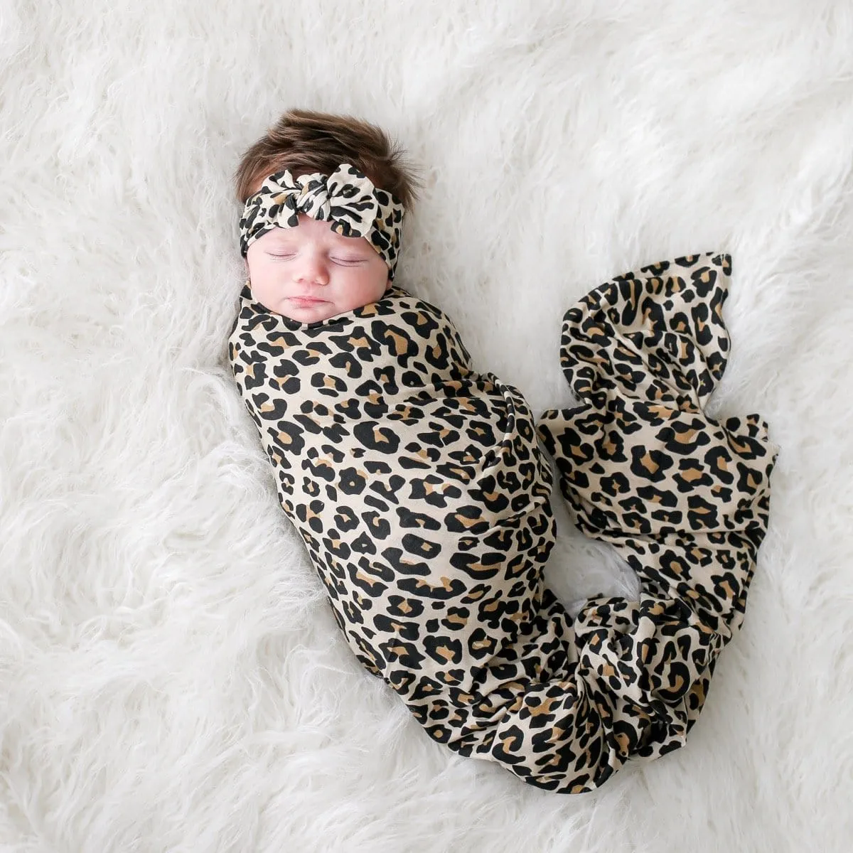 Lana Leopard Tan Swaddle Headband Set