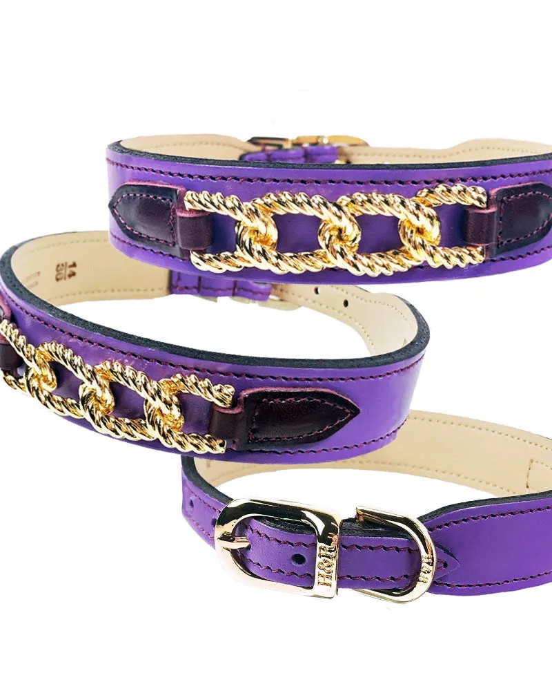 Mayfair Dog Collar in Grape, Wine & Gold