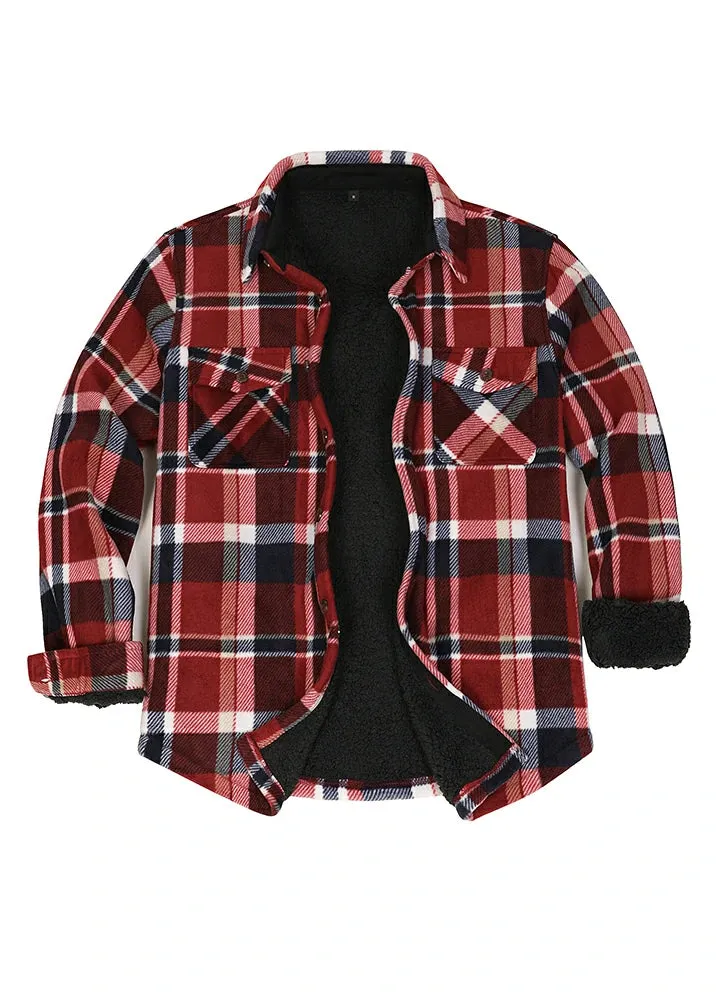 Men's Sherpa Fleece Lined Shacket,Button Down Plaid