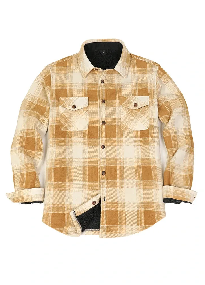 Men's Sherpa Fleece Lined Shacket,Button Down Plaid