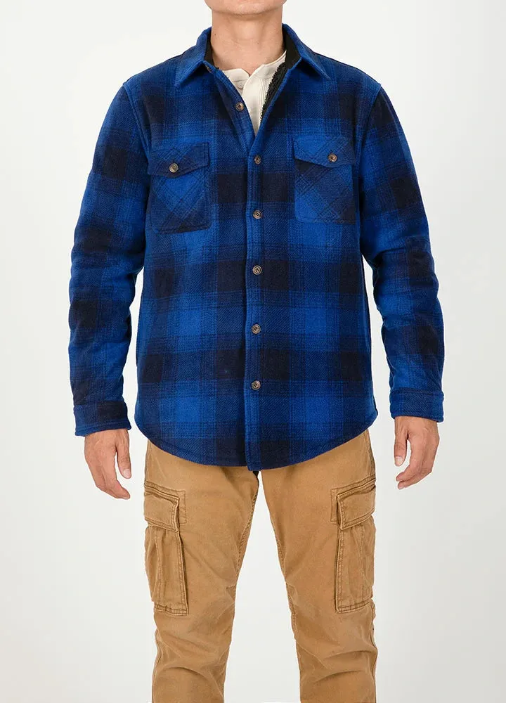 Men's Sherpa Fleece Lined Shacket,Button Down Plaid