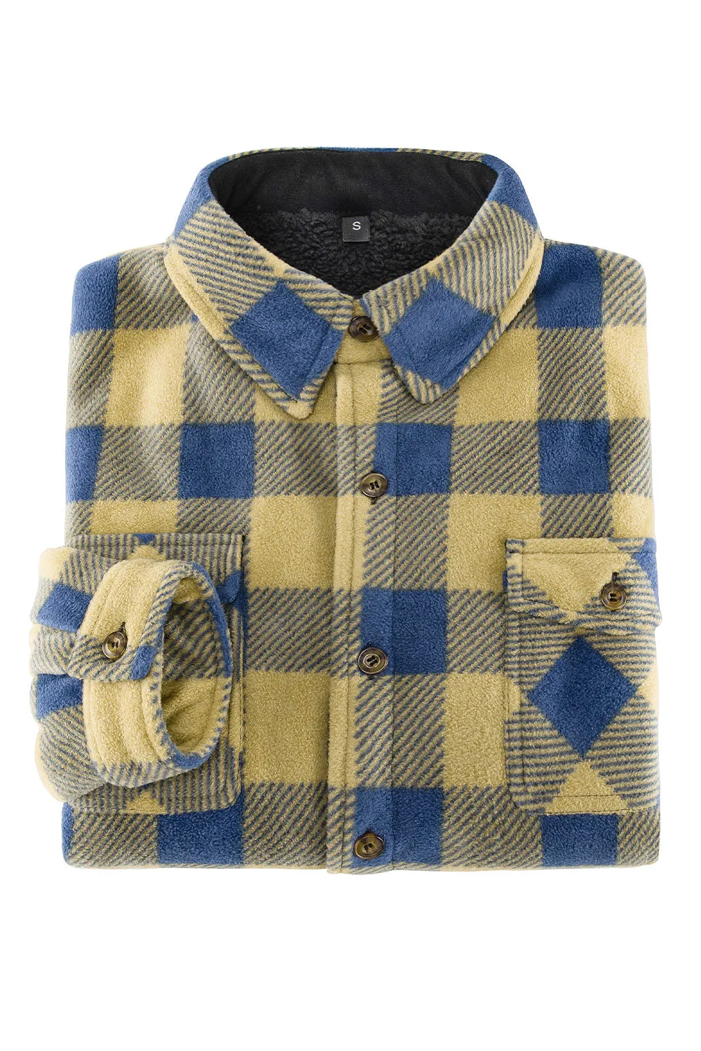 Men's Sherpa Fleece Lined Shacket,Button Down Plaid