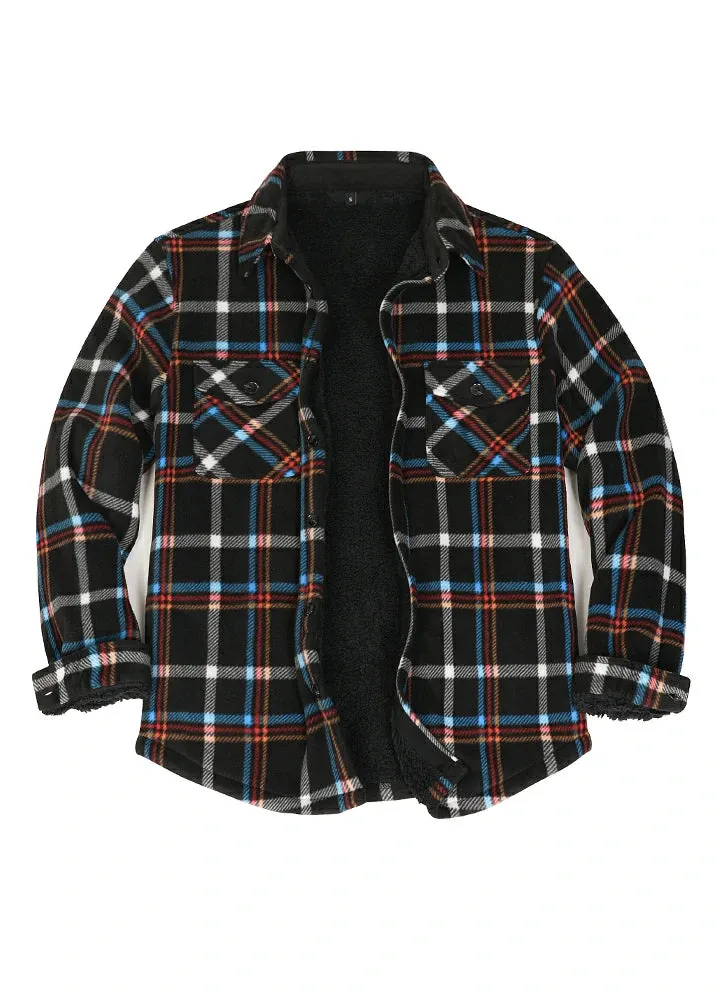 Men's Sherpa Fleece Lined Shacket,Button Down Plaid