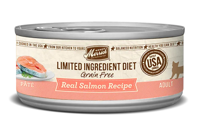 Merrick Limited Ingredient Diet Grain Free Real Salmon Recipe Pate Wet Cat Food, 5-oz Case of 24