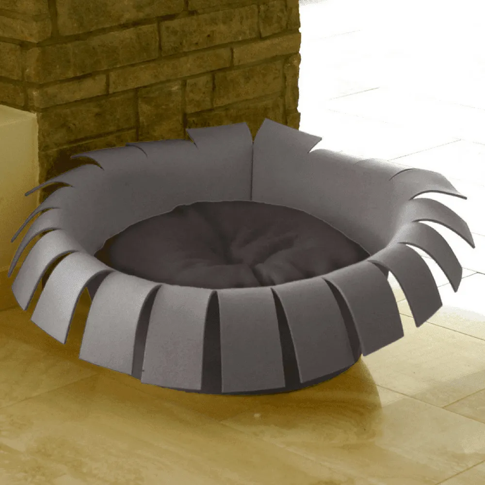 Orthopedic Cat Bed By Pet Interiors- Grey Felt Crown