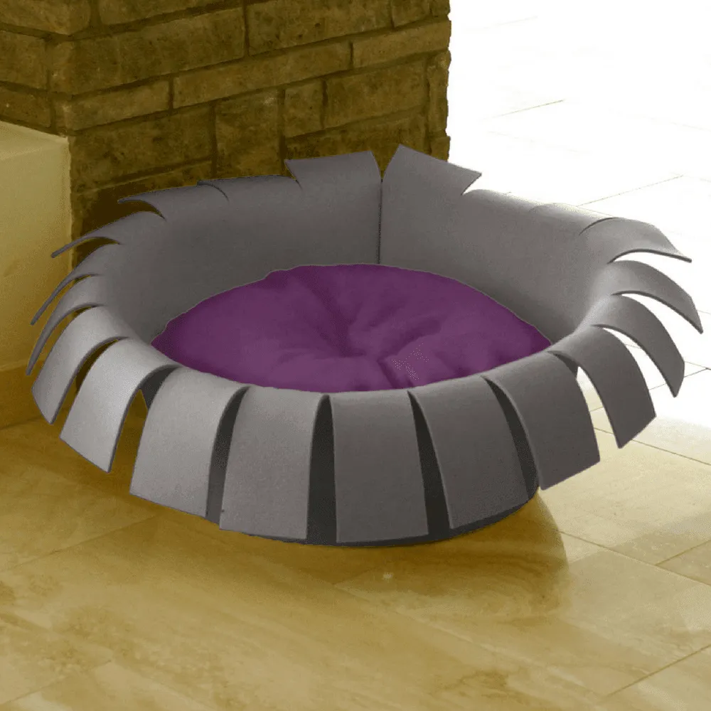 Orthopedic Cat Bed By Pet Interiors- Grey Felt Crown