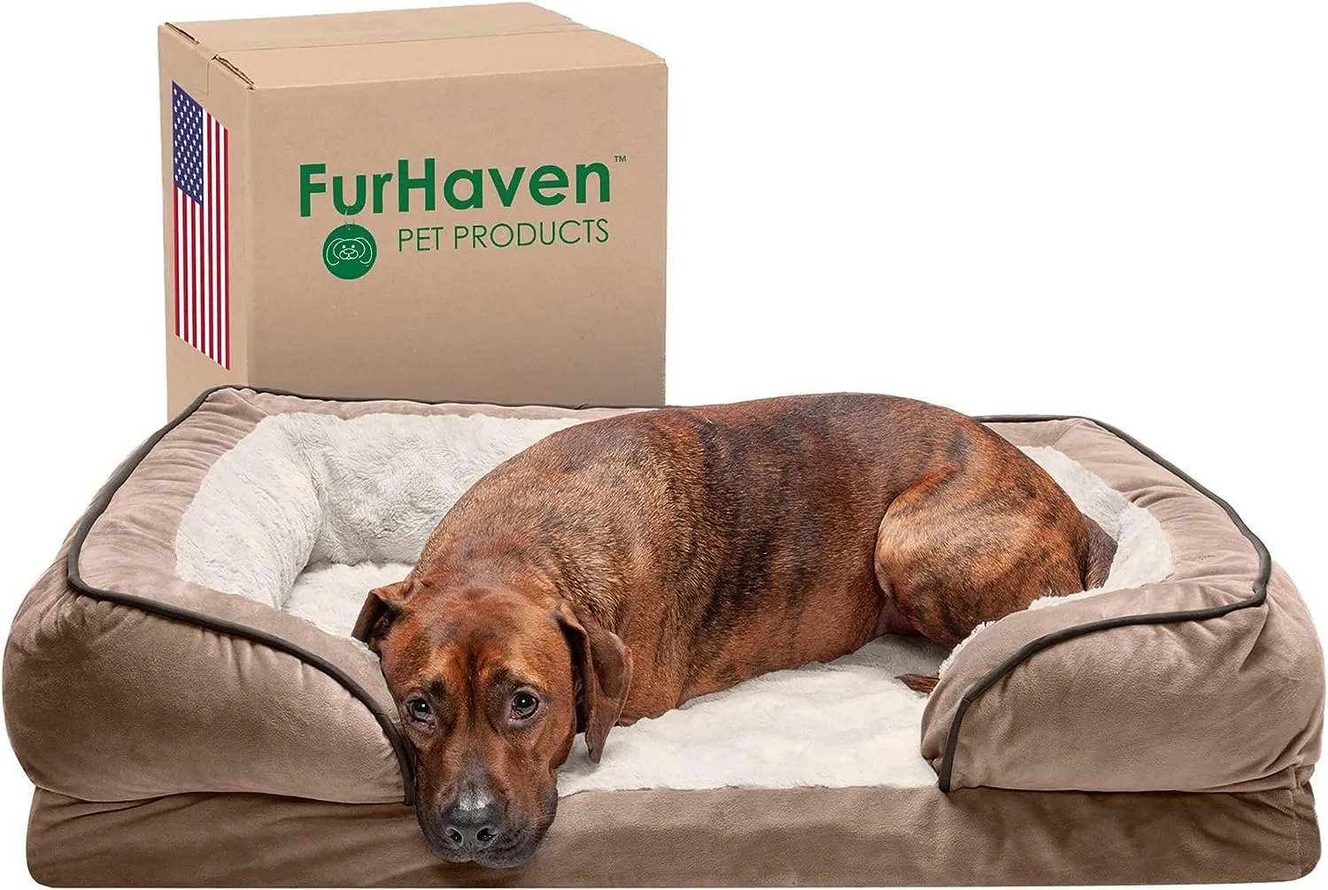 Plush Dog Bed: Luxe Faux Fur & Linen Sofa-Style Dog Bed for Dreamy Rest & Sweet Snuggles | Orthopedic Support, Plush Design, and Easy-Care Luxury for Your Furry Amigo!