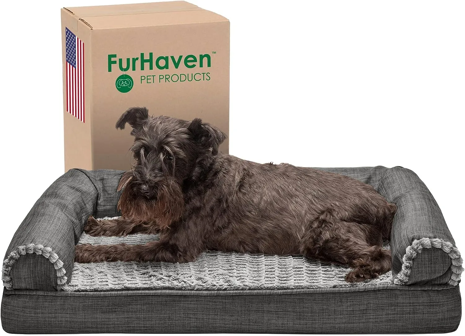 Plush Dog Bed: Luxe Faux Fur & Linen Sofa-Style Dog Bed for Dreamy Rest & Sweet Snuggles | Orthopedic Support, Plush Design, and Easy-Care Luxury for Your Furry Amigo!