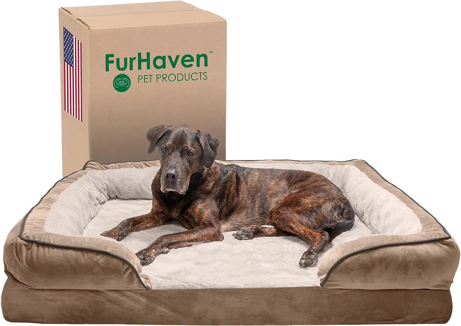 Plush Dog Bed: Luxe Faux Fur & Linen Sofa-Style Dog Bed for Dreamy Rest & Sweet Snuggles | Orthopedic Support, Plush Design, and Easy-Care Luxury for Your Furry Amigo!