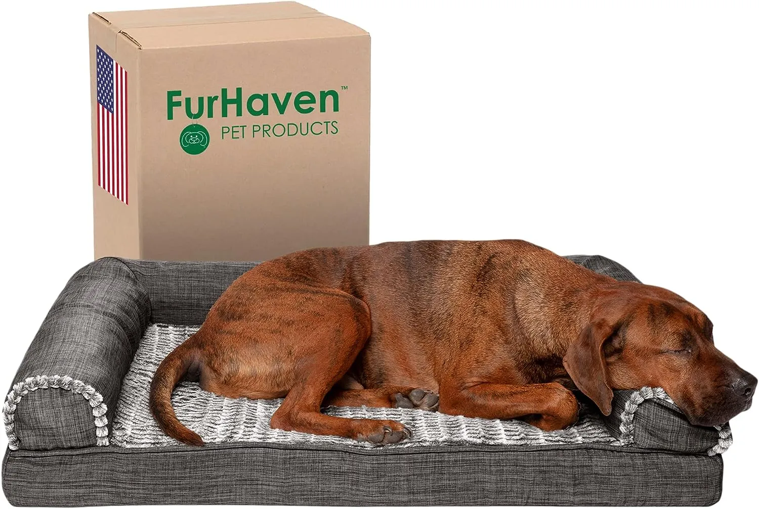 Plush Dog Bed: Luxe Faux Fur & Linen Sofa-Style Dog Bed for Dreamy Rest & Sweet Snuggles | Orthopedic Support, Plush Design, and Easy-Care Luxury for Your Furry Amigo!