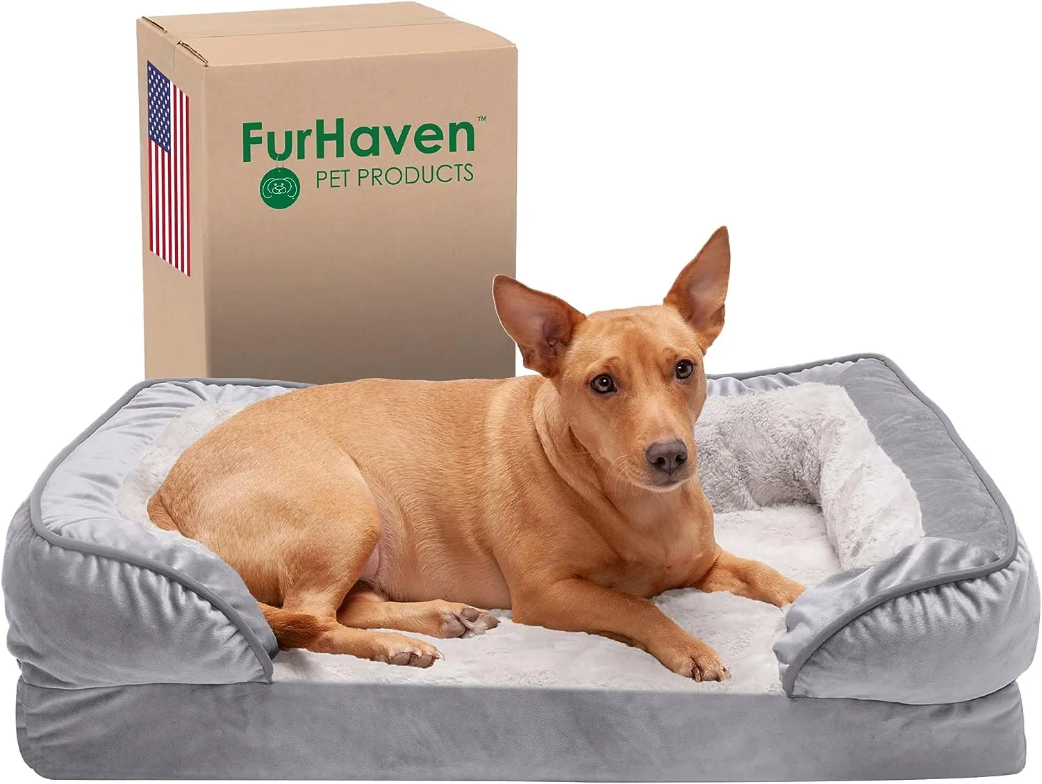 Plush Dog Bed: Luxe Faux Fur & Linen Sofa-Style Dog Bed for Dreamy Rest & Sweet Snuggles | Orthopedic Support, Plush Design, and Easy-Care Luxury for Your Furry Amigo!