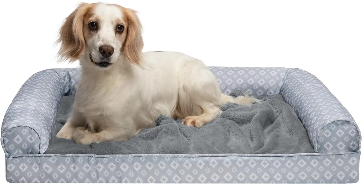 Plush Dog Bed: Luxe Faux Fur & Linen Sofa-Style Dog Bed for Dreamy Rest & Sweet Snuggles | Orthopedic Support, Plush Design, and Easy-Care Luxury for Your Furry Amigo!