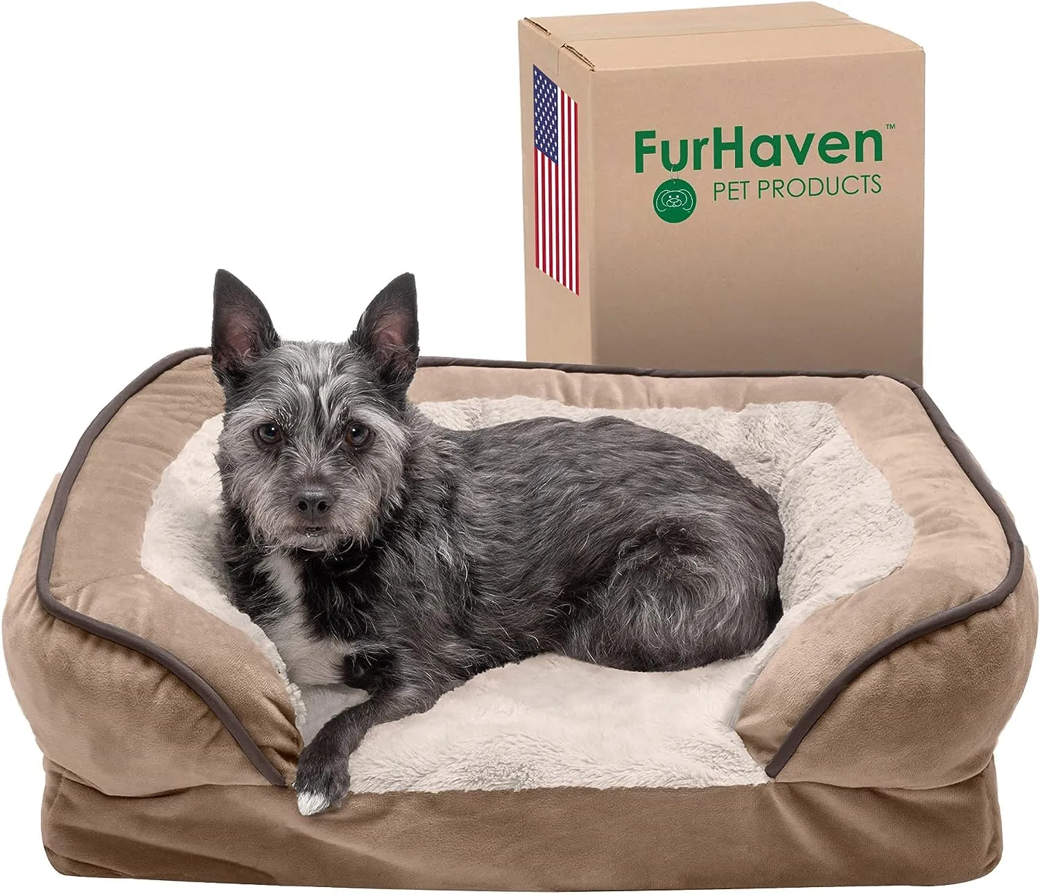 Plush Dog Bed: Luxe Faux Fur & Linen Sofa-Style Dog Bed for Dreamy Rest & Sweet Snuggles | Orthopedic Support, Plush Design, and Easy-Care Luxury for Your Furry Amigo!