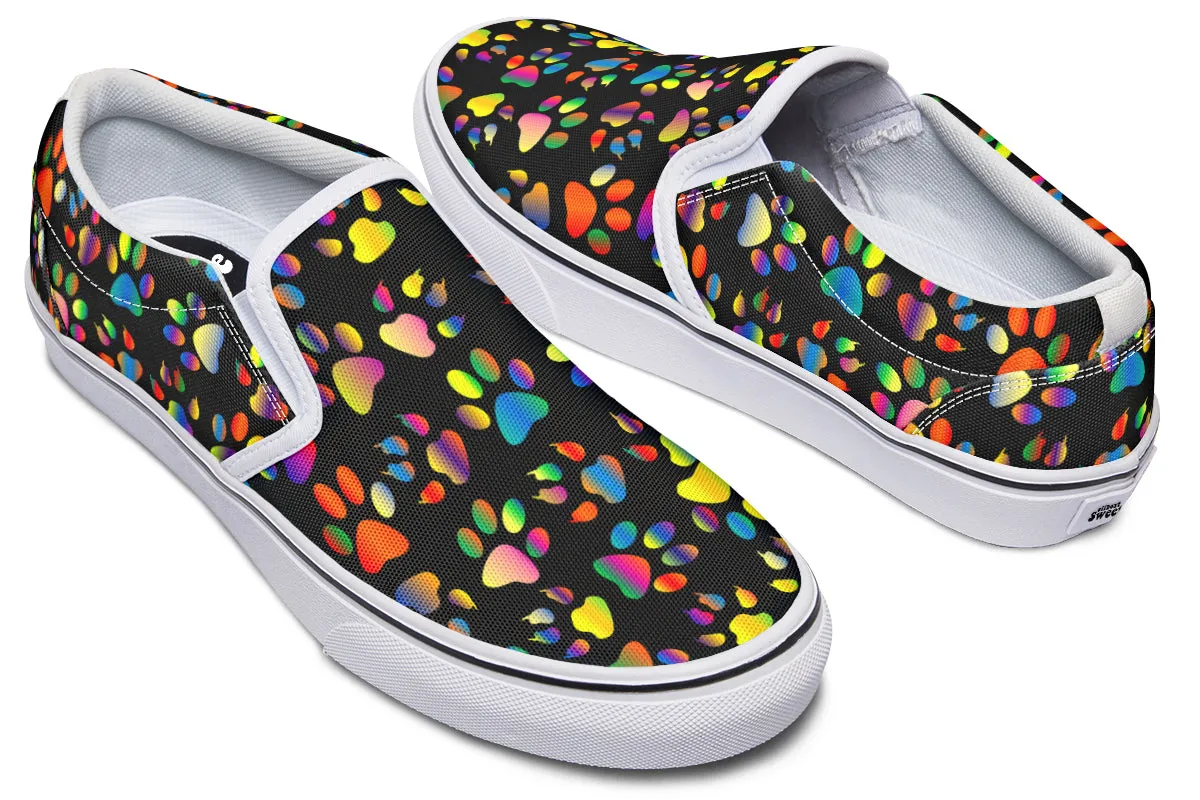 Rainbow Paw Prints Slip Ons