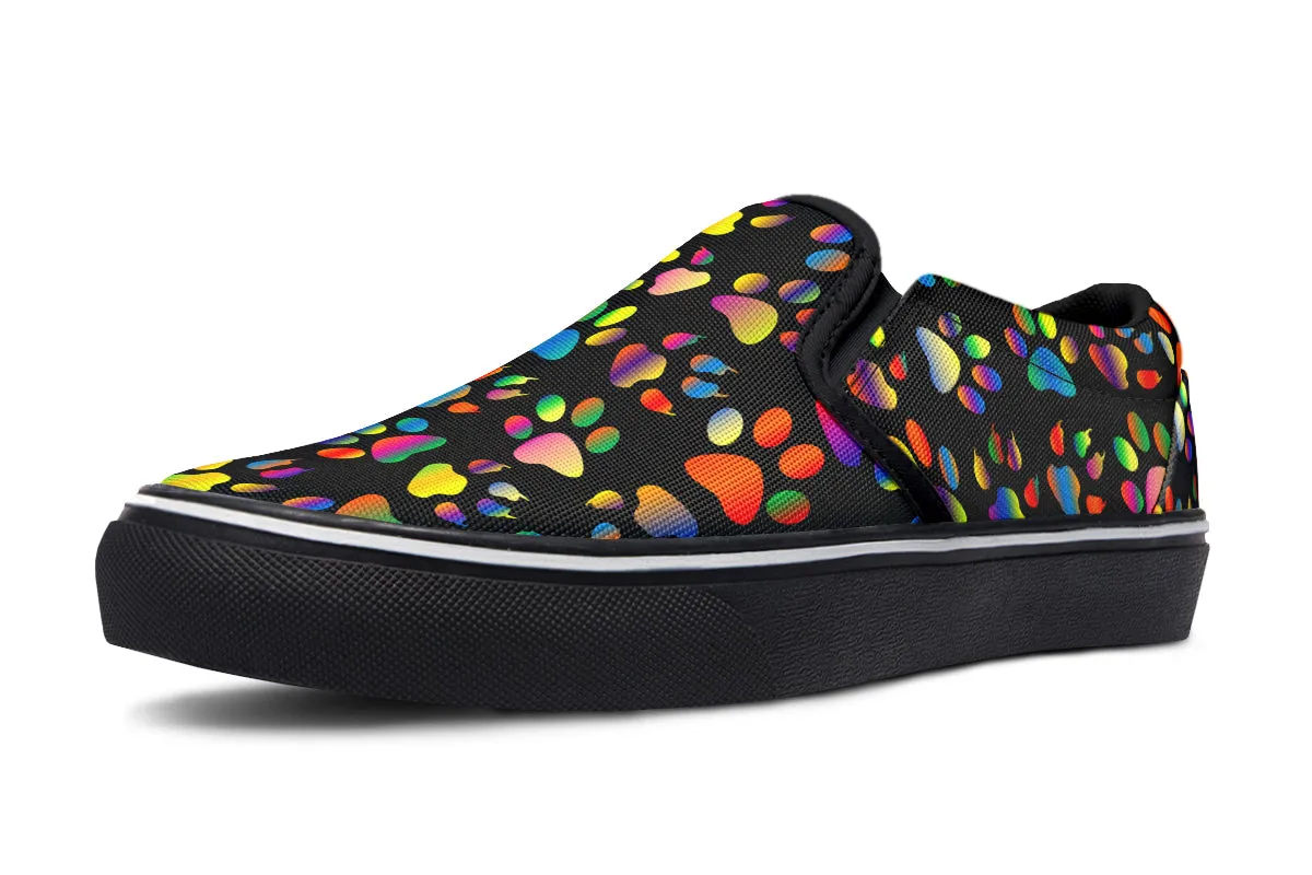 Rainbow Paw Prints Slip Ons