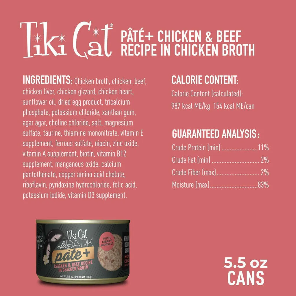 Tiki Cat After Dark Pate  Chicken & Beef Grain-Free Wet Food for Cats