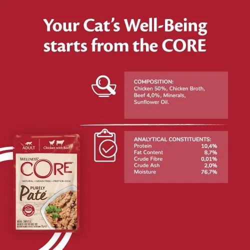 Wellness Core Purely Pate Chicken & Beef Wet Cat Food - 8 x 85g