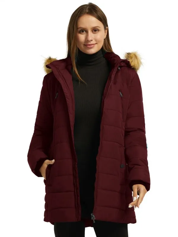 Womens Winter Coat With Faux Fur Hood